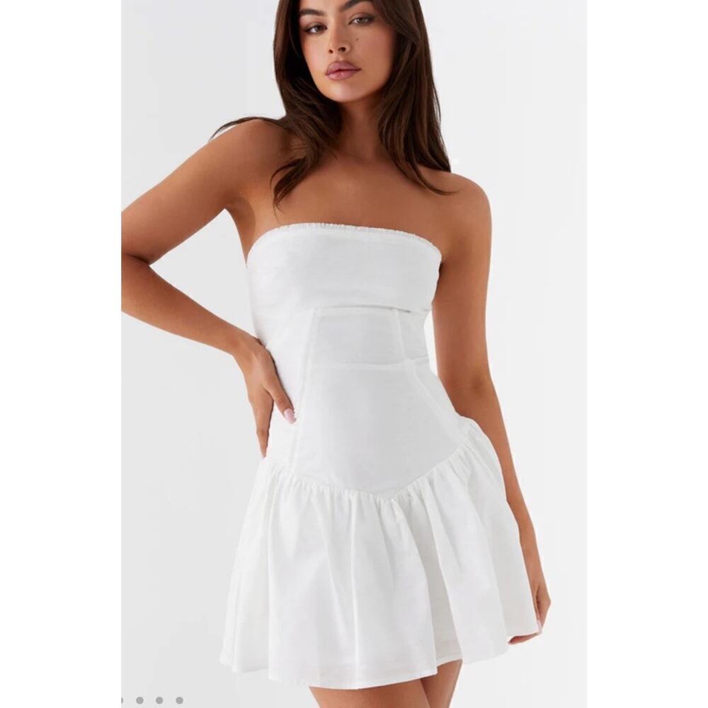 Peppermayo Exclusive - Larnie Linen Mini Dress - White Size 14 NWT